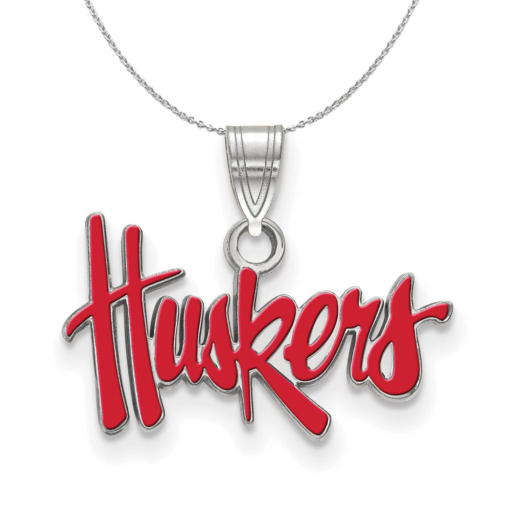 Sterling Silver U. of Nebraska Small Enamel Huskers Necklace, Item N17329 by The Black Bow Jewelry Co.