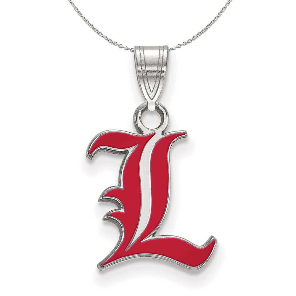 Sterling Silver U. of Louisville Small Enamel Pendant Necklace, Item N17335 by The Black Bow Jewelry Co.