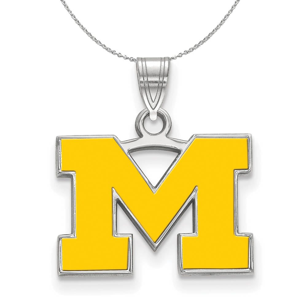 Sterling Silver U. of Michigan Small Enamel 'M' Necklace, Item N17339 by The Black Bow Jewelry Co.