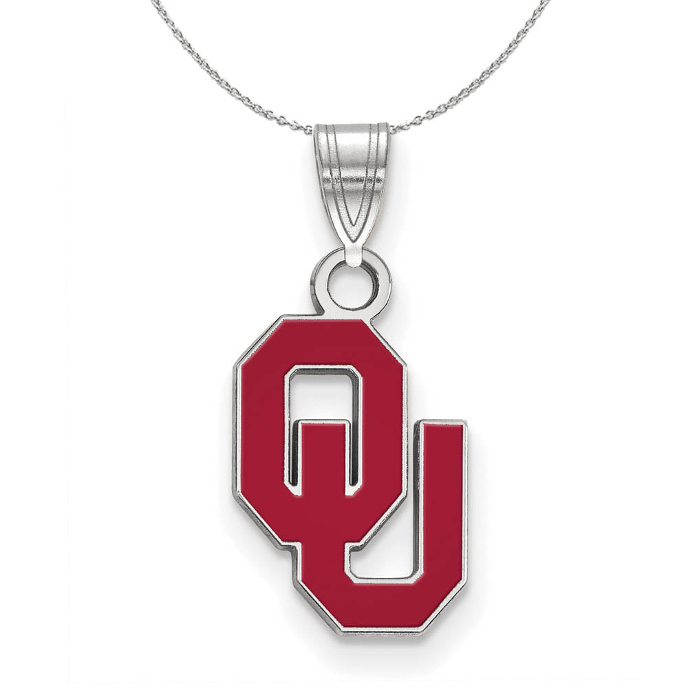 Sterling Silver U. of Oklahoma Small Enamel Pendant Necklace, Item N17341 by The Black Bow Jewelry Co.
