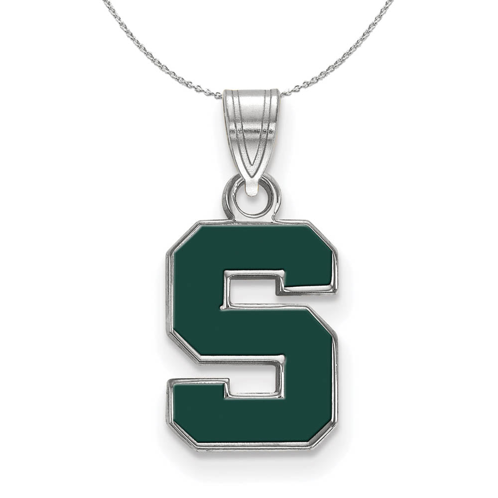 Sterling Silver Michigan State Sm Enamel 'S' Necklace, Item N17343 by The Black Bow Jewelry Co.