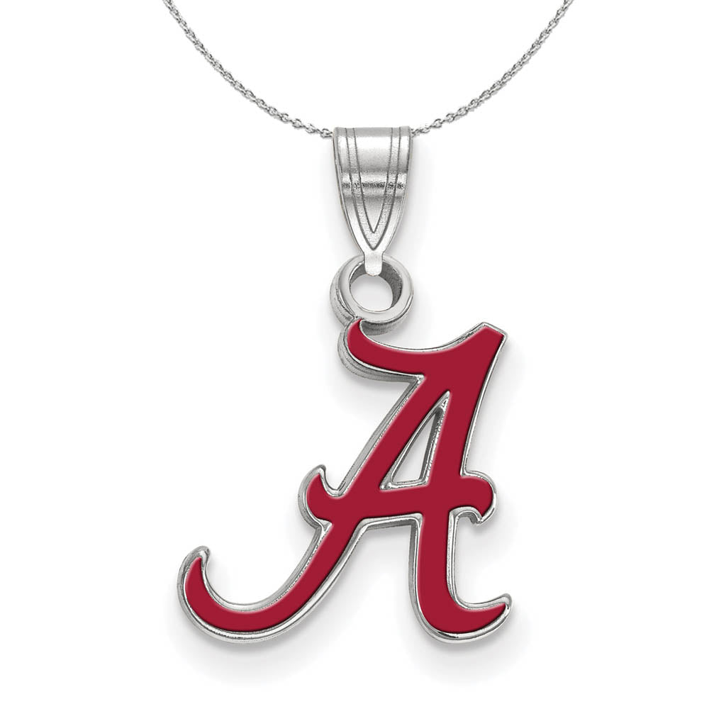 Sterling Silver U. of Alabama Small Enamel 'A' Pendant Necklace, Item N17345 by The Black Bow Jewelry Co.