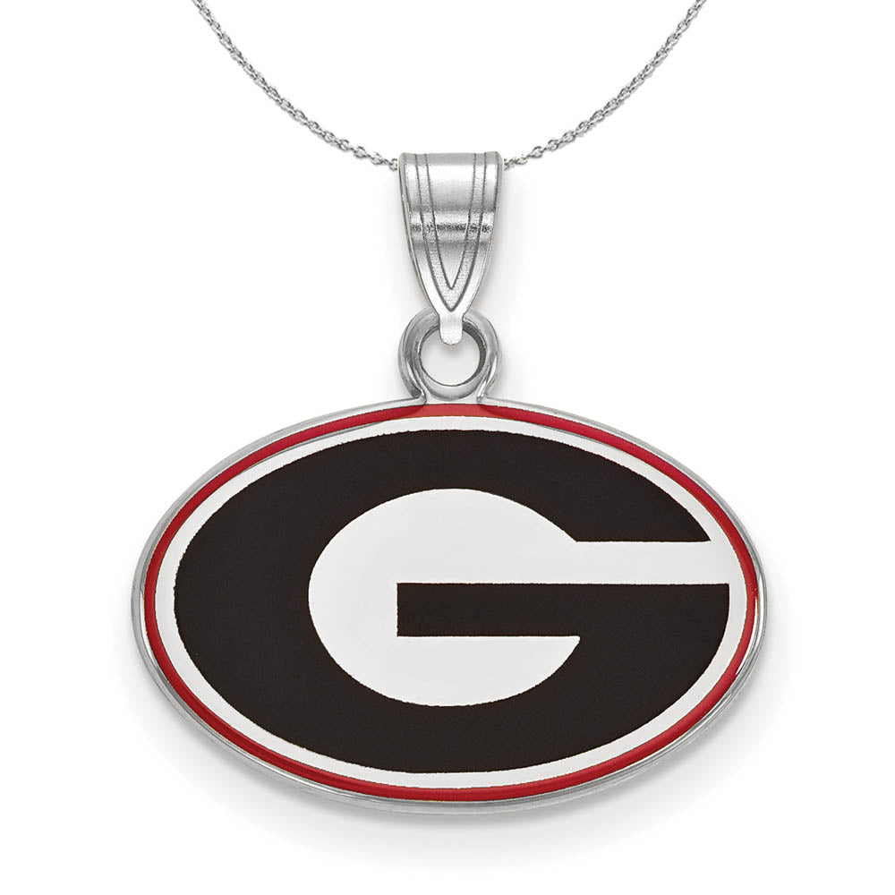 Sterling Silver U. of Georgia Small Enamel Pendant Necklace, Item N17347 by The Black Bow Jewelry Co.
