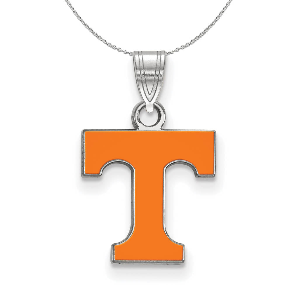 Sterling Silver U. of Tennessee Small Enamel 'T' Necklace, Item N17351 by The Black Bow Jewelry Co.