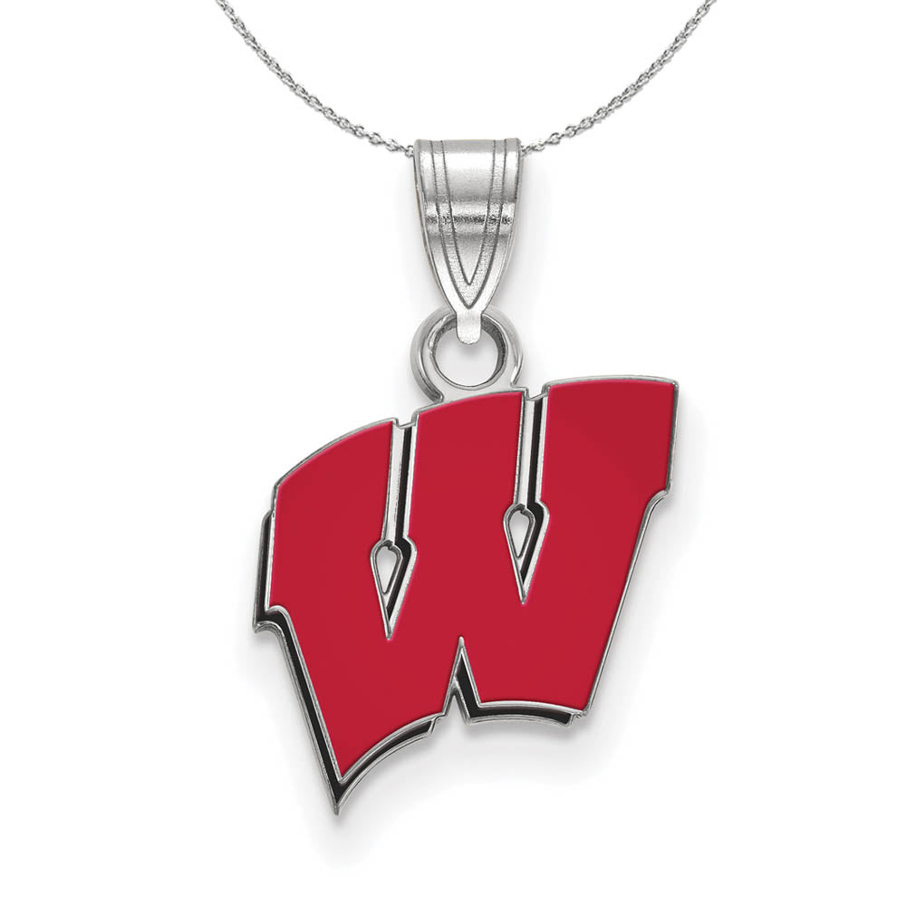 Sterling Silver U. of Wisconsin Small Enamel 'W' Necklace, Item N17352 by The Black Bow Jewelry Co.