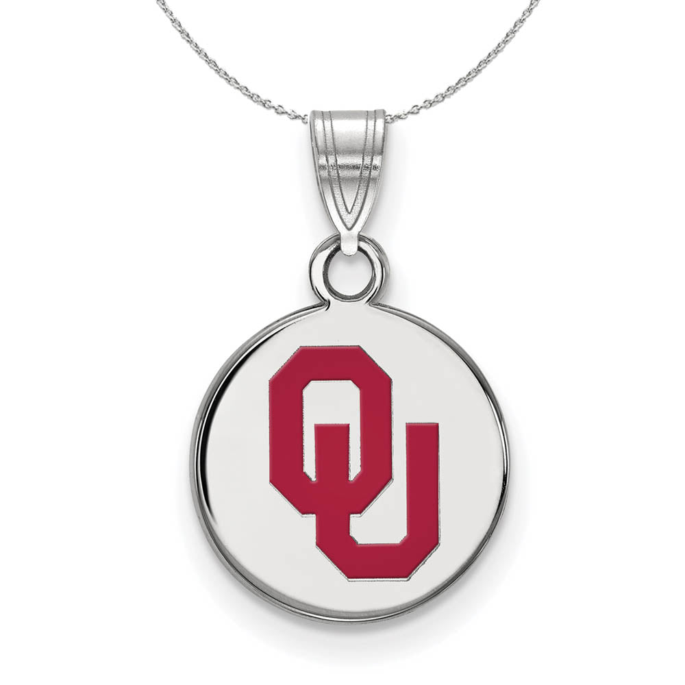 Sterling Silver U. of Oklahoma Small Enamel Disc Necklace, Item N17355 by The Black Bow Jewelry Co.