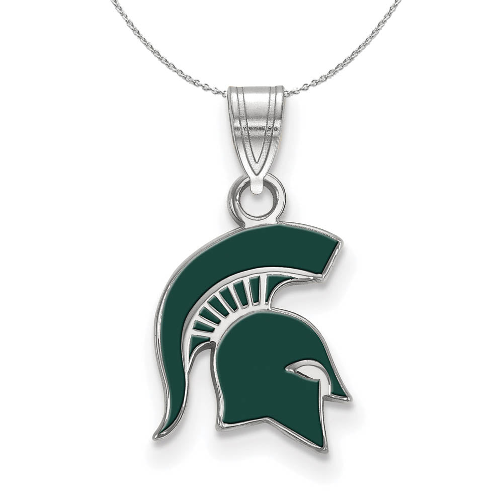 Sterling Silver Michigan State Small Enamel Pendant Necklace, Item N17362 by The Black Bow Jewelry Co.