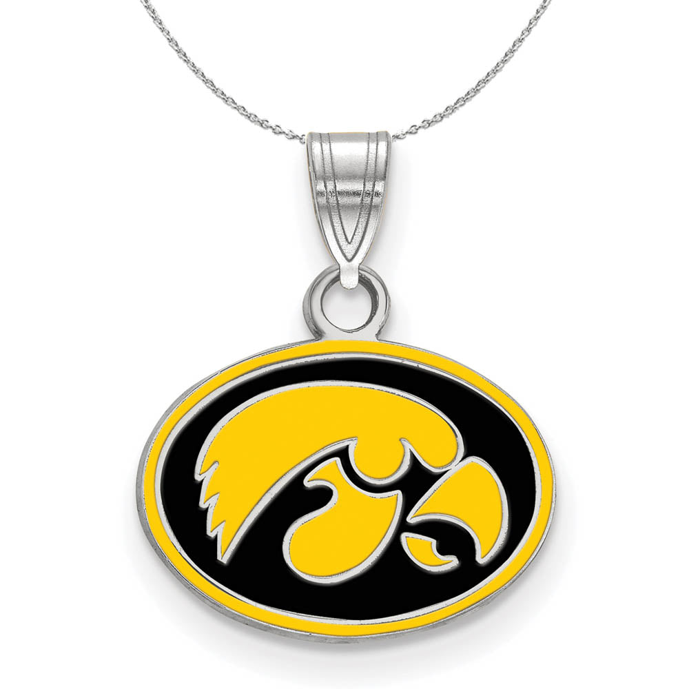 Sterling Silver U. of Iowa Small Enamel Disc Necklace, Item N17363 by The Black Bow Jewelry Co.