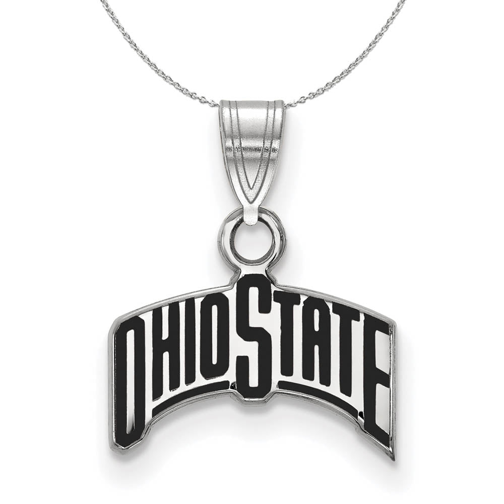 Sterling Silver Ohio State Small Enamel Pendant Necklace, Item N17366 by The Black Bow Jewelry Co.