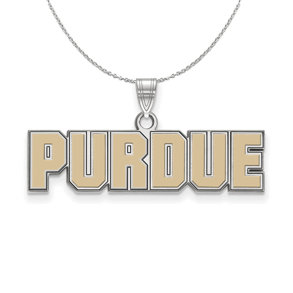Sterling Silver Purdue Small Enamel Script Pendant Necklace, Item N17367 by The Black Bow Jewelry Co.