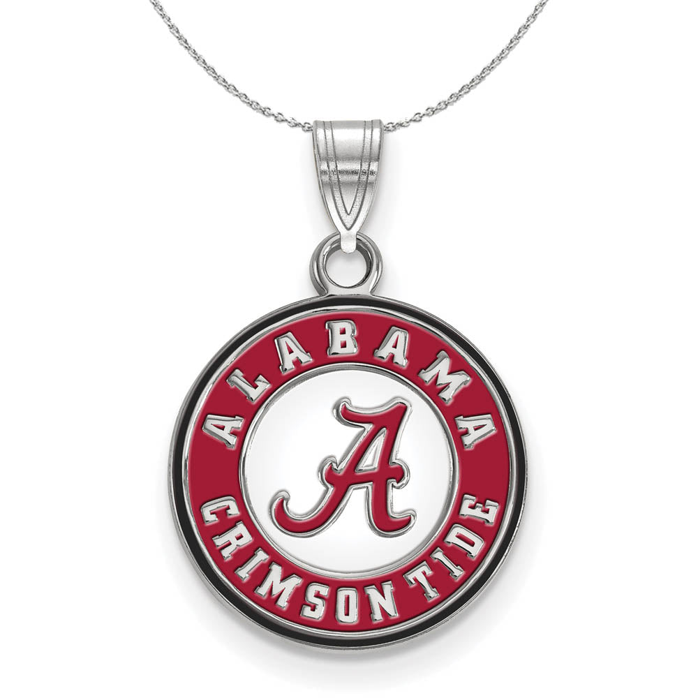 Sterling Silver U. of Alabama Small Enamel Disc Pendant Necklace, Item N17369 by The Black Bow Jewelry Co.