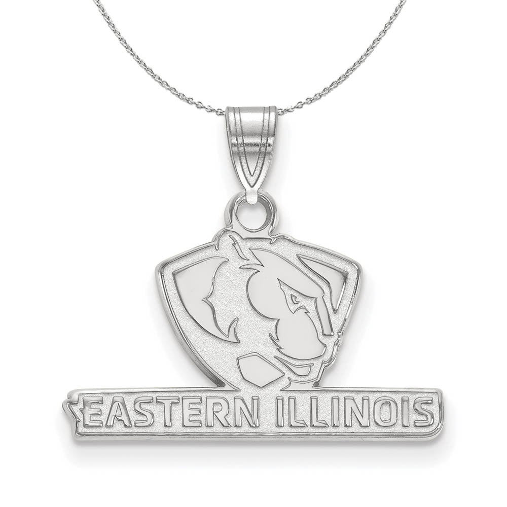 Sterling Silver Eastern Illinois U Small Pendant Necklace, Item N17377 by The Black Bow Jewelry Co.