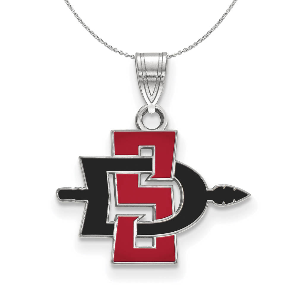 Sterling Silver San Diego State Small Pendant Necklace, Item N17387 by The Black Bow Jewelry Co.
