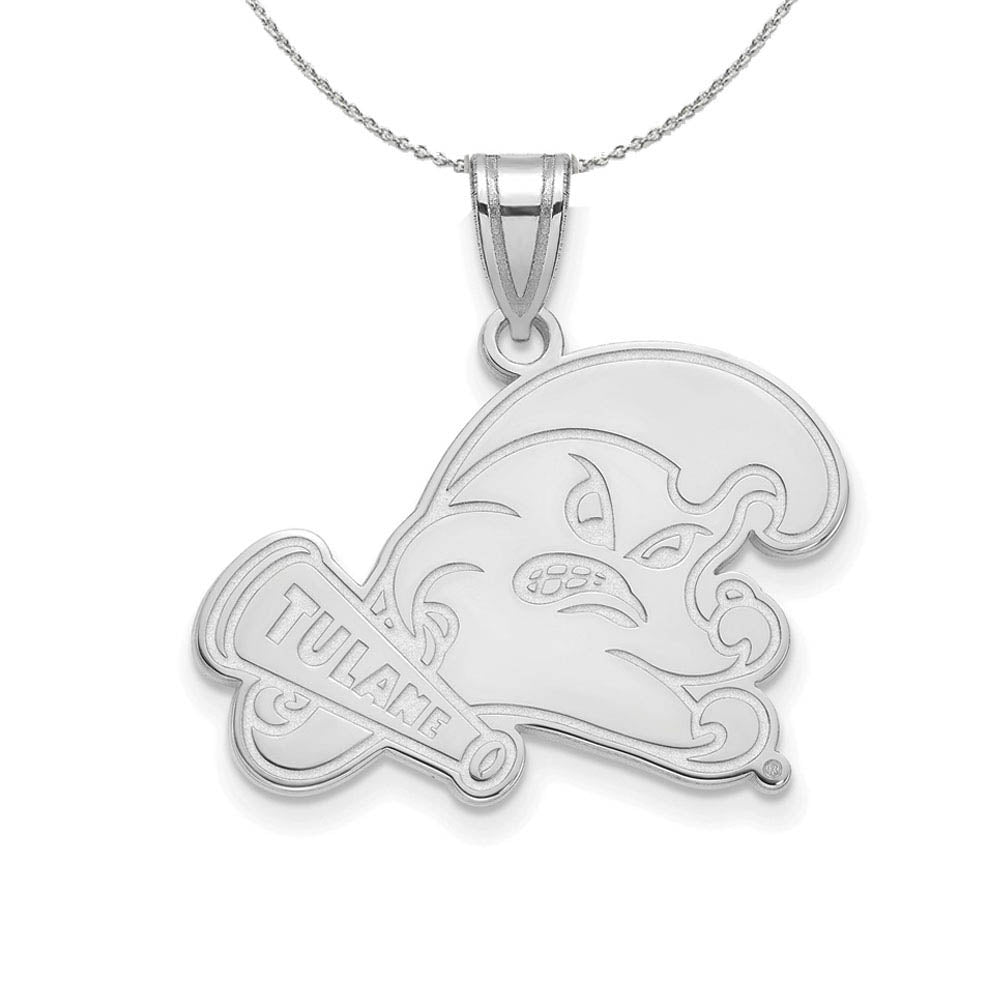 Sterling Silver Tulane U. Small Pendant Necklace, Item N17394 by The Black Bow Jewelry Co.