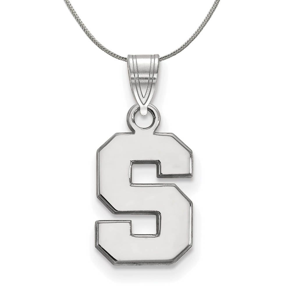 Sterling Silver Michigan State Small Initial S Necklace, Item N17423 by The Black Bow Jewelry Co.