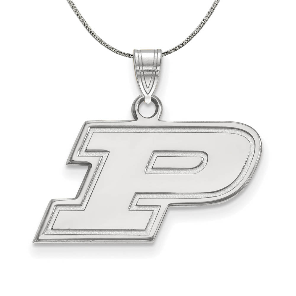 Sterling Silver Purdue Small Initial P Necklace, Item N17428 by The Black Bow Jewelry Co.