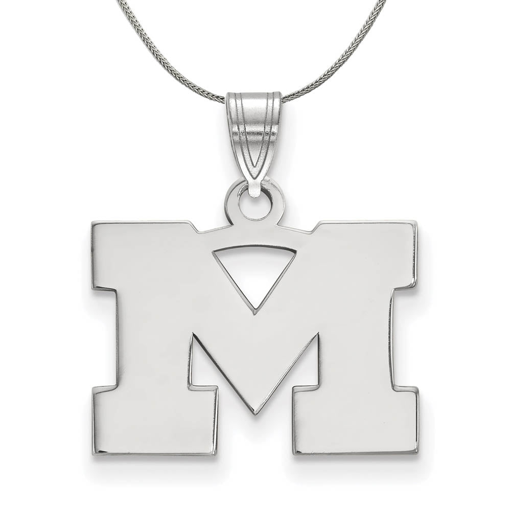 Sterling Silver U. of Michigan Small Initial M Necklace, Item N17444 by The Black Bow Jewelry Co.