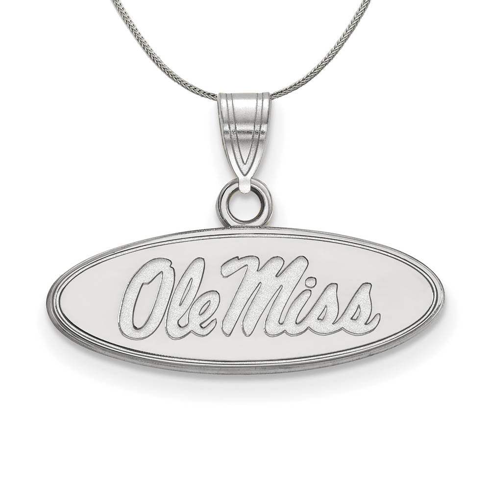 Sterling Silver U. of Mississippi Small Oval Necklace, Item N17448 by The Black Bow Jewelry Co.