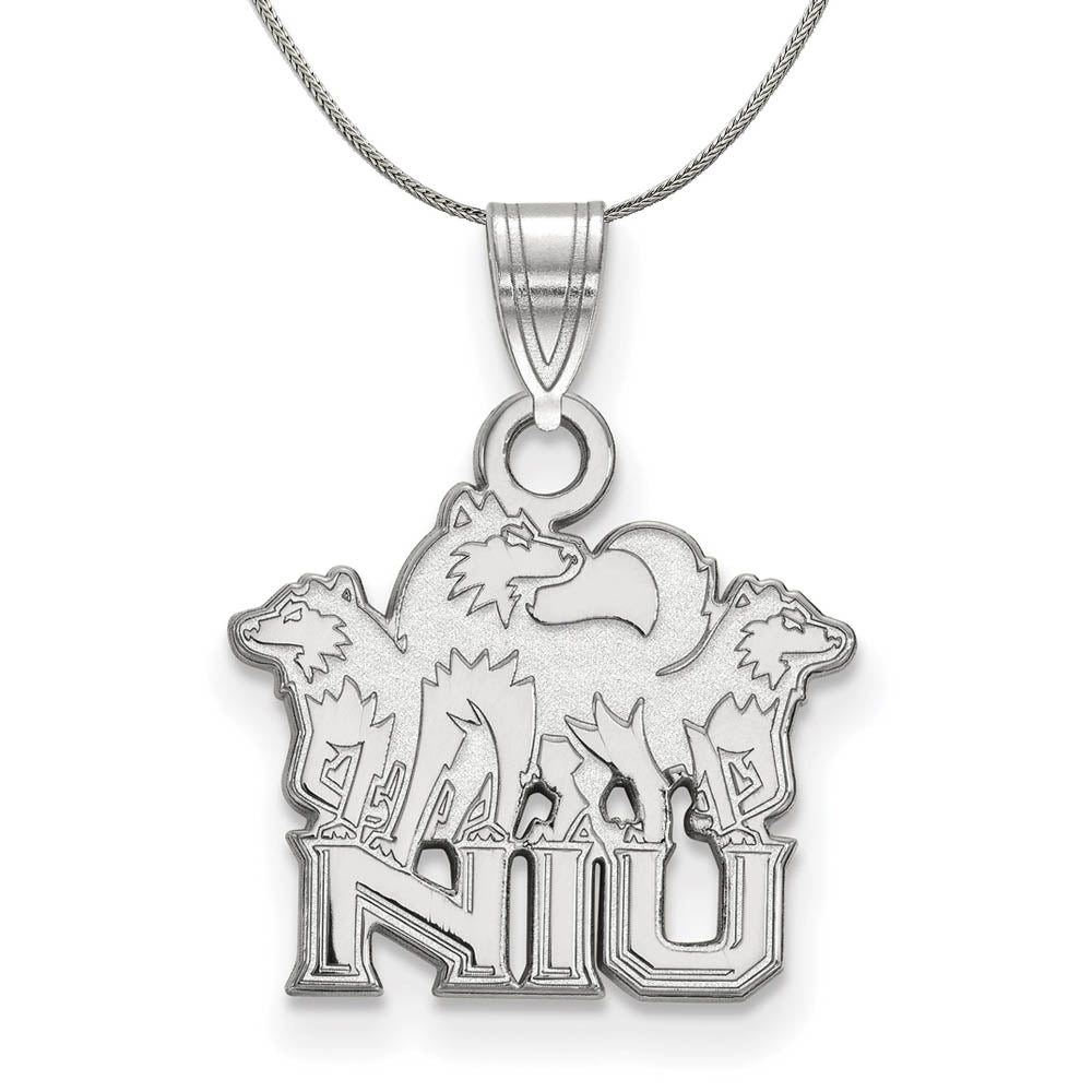 Sterling Silver Northern Illinois U. Small 'NIU' Logo Necklace, Item N17499 by The Black Bow Jewelry Co.