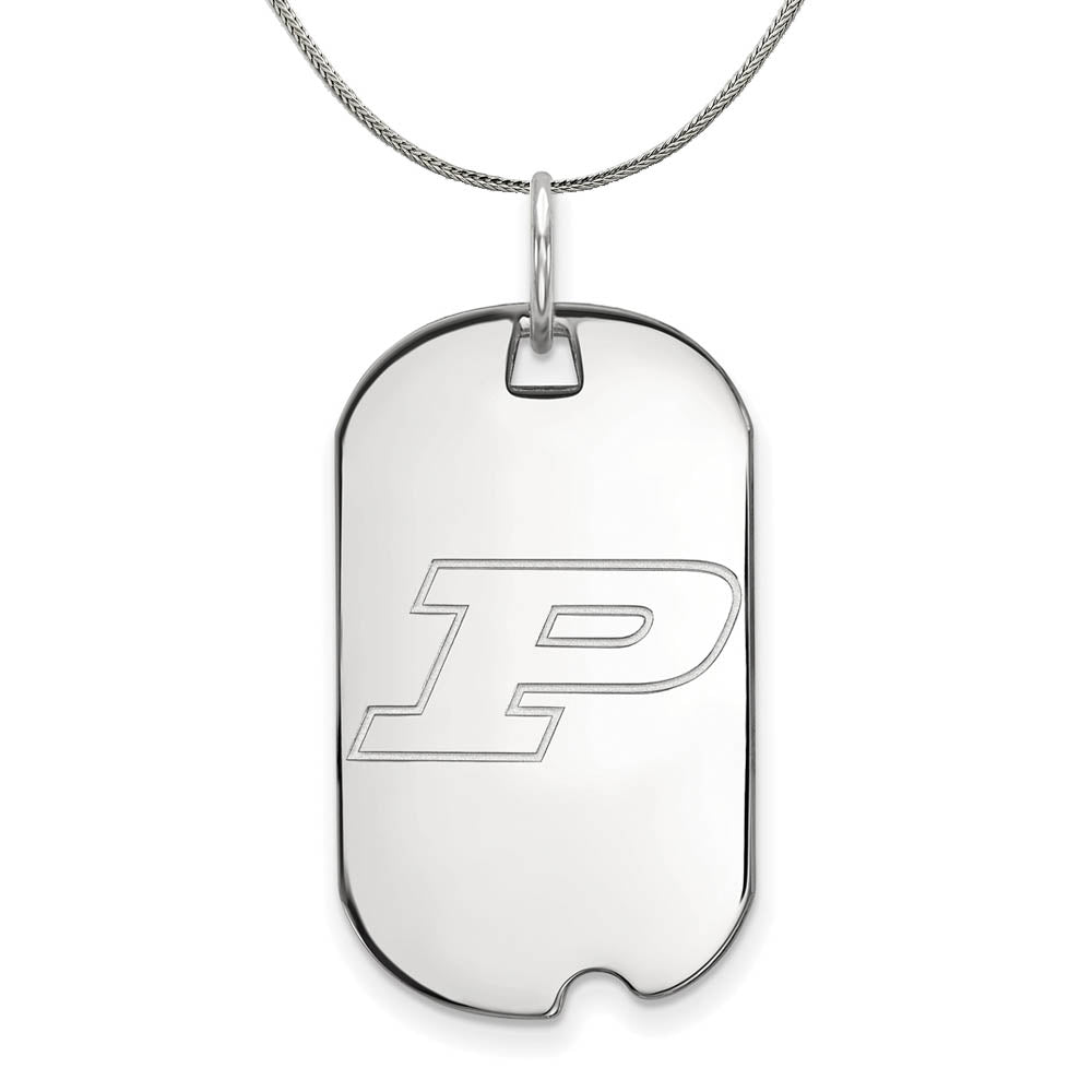 Sterling Silver Purdue Initial P Dog Tag Necklace, Item N17512 by The Black Bow Jewelry Co.