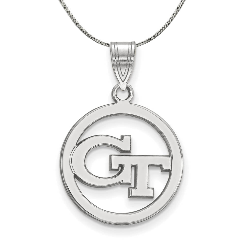 Sterling Silver Georgia Technology Small Circle Pendant Necklace, Item N17526 by The Black Bow Jewelry Co.