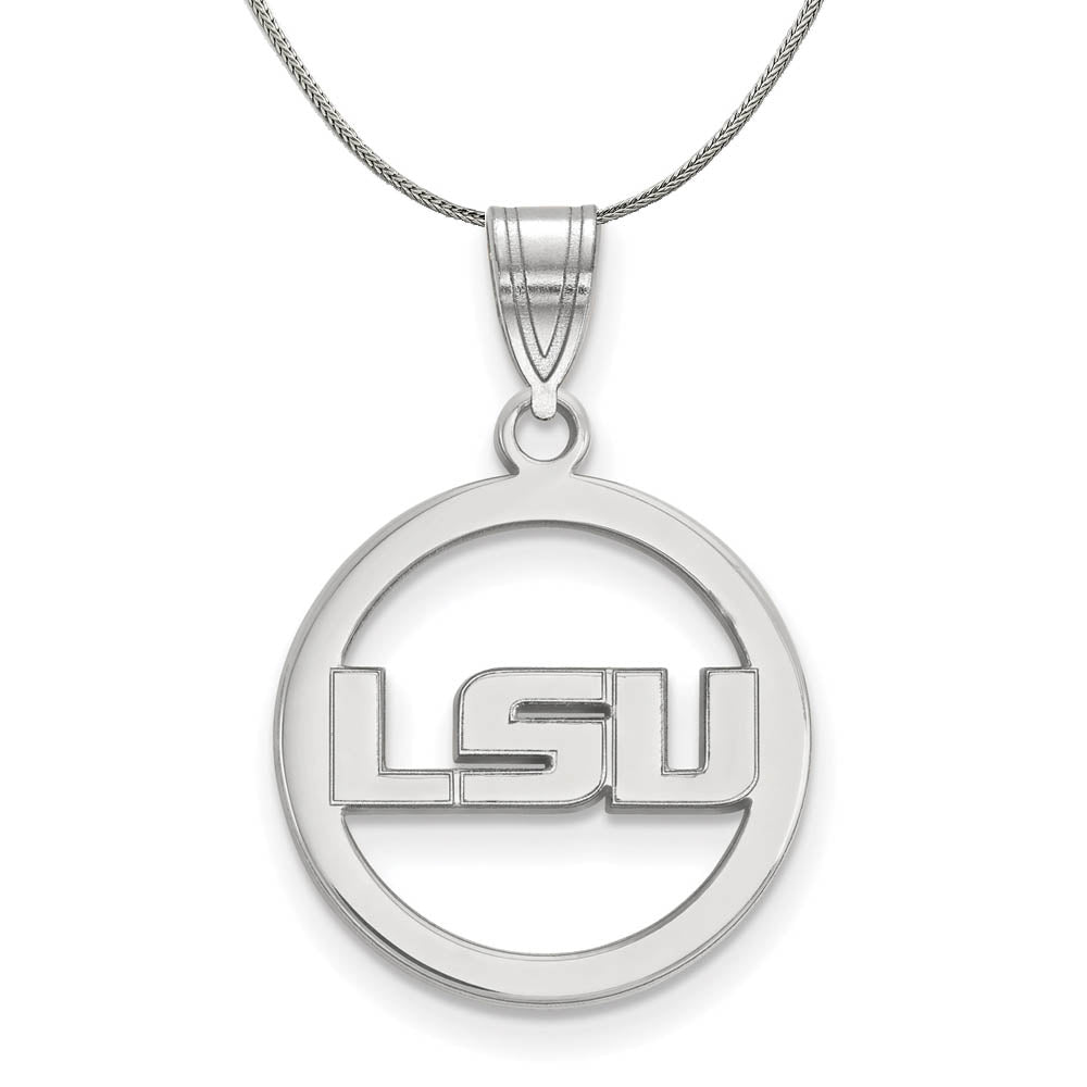 Sterling Silver Louisiana State Small Circle Pendant Necklace, Item N17529 by The Black Bow Jewelry Co.
