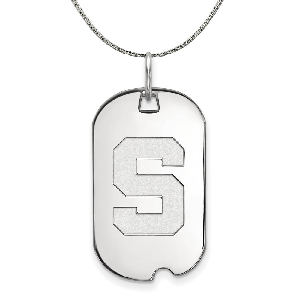 Sterling Silver Michigan State Initial S Dog Tag Necklace, Item N17530 by The Black Bow Jewelry Co.