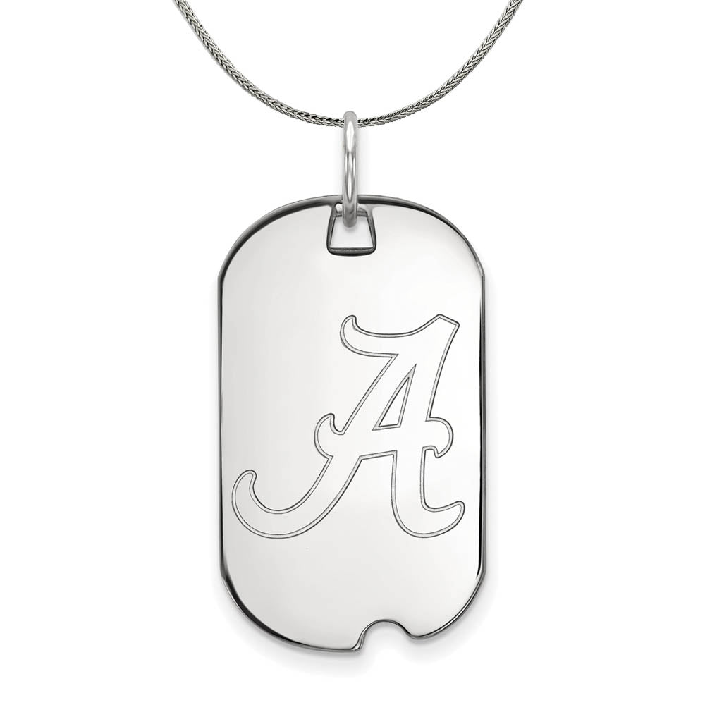 Sterling Silver U. of Alabama Initial A Dog Tag Pendant Necklace, Item N17533 by The Black Bow Jewelry Co.