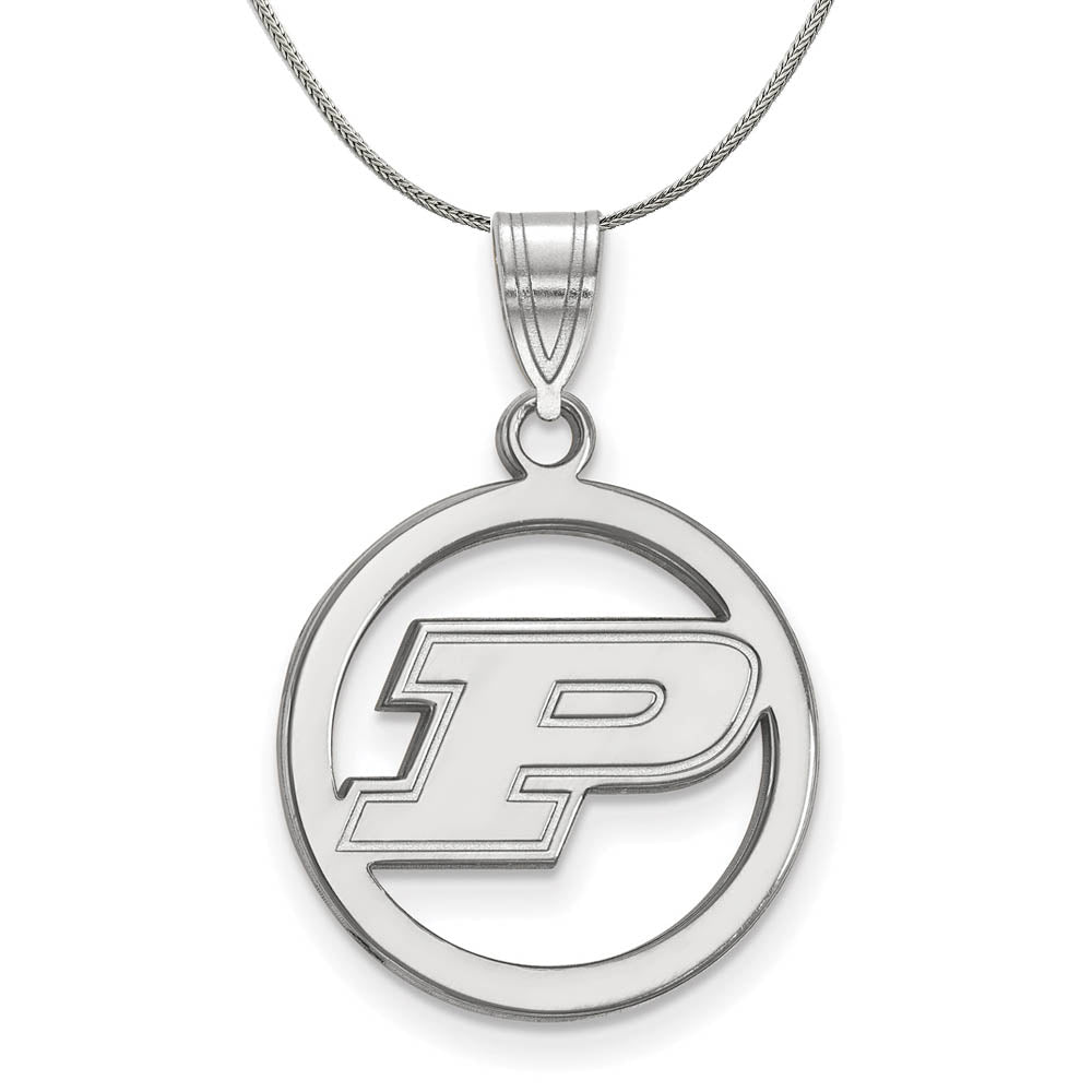 Sterling Silver Purdue Small Initial P Circle Necklace, Item N17538 by The Black Bow Jewelry Co.