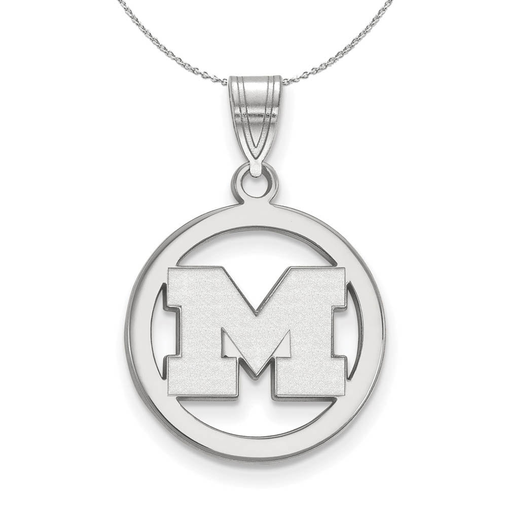 Sterling Silver U. of Michigan Small Initial M Circle Necklace, Item N17543 by The Black Bow Jewelry Co.