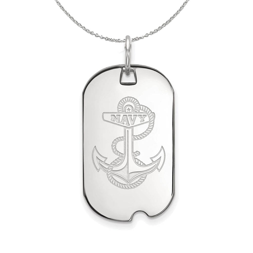 Sterling Silver U.S. Navy Dog Tag Pendant Necklace, Item N17545 by The Black Bow Jewelry Co.