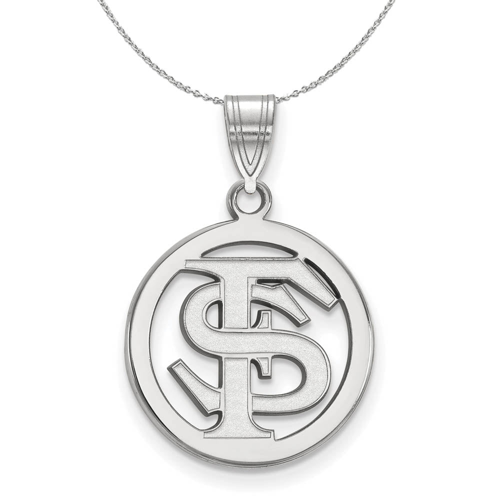 Sterling Silver Florida State Small Circle Pendant Necklace, Item N17548 by The Black Bow Jewelry Co.