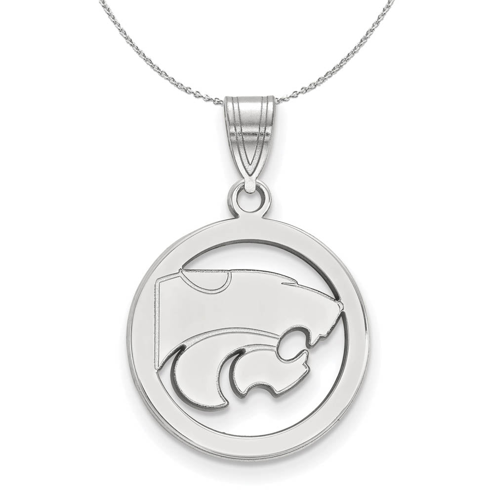 Sterling Silver Kansas State Small Circle Pendant Necklace, Item N17549 by The Black Bow Jewelry Co.