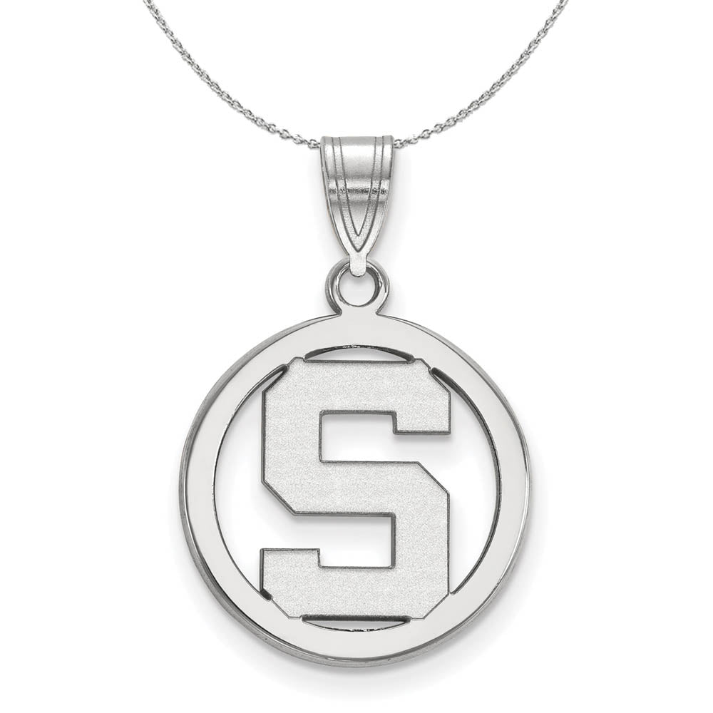 Sterling Silver Michigan State Small Initial S Circle Necklace, Item N17550 by The Black Bow Jewelry Co.