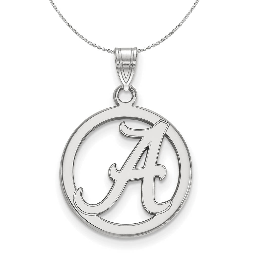Sterling Silver U. of Alabama Small Initial A Circle Pendant Necklace, Item N17552 by The Black Bow Jewelry Co.