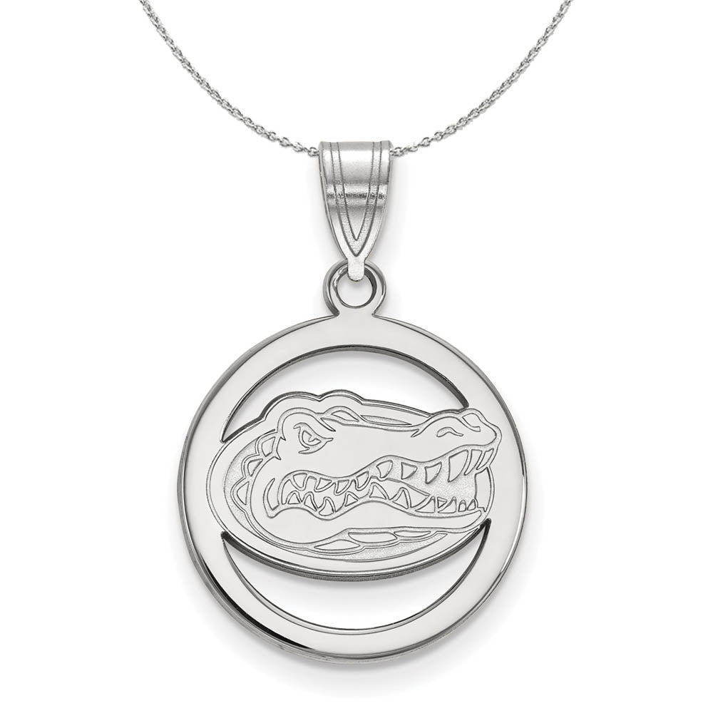 Sterling Silver U. of Florida Small Circle Pendant Necklace, Item N17553 by The Black Bow Jewelry Co.