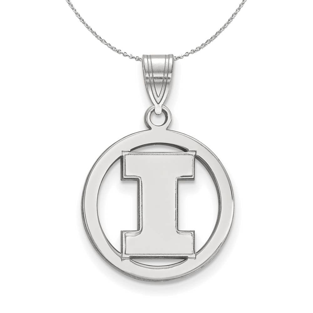 Sterling Silver U. of Illinois Small Initial I Circle Necklace, Item N17555 by The Black Bow Jewelry Co.