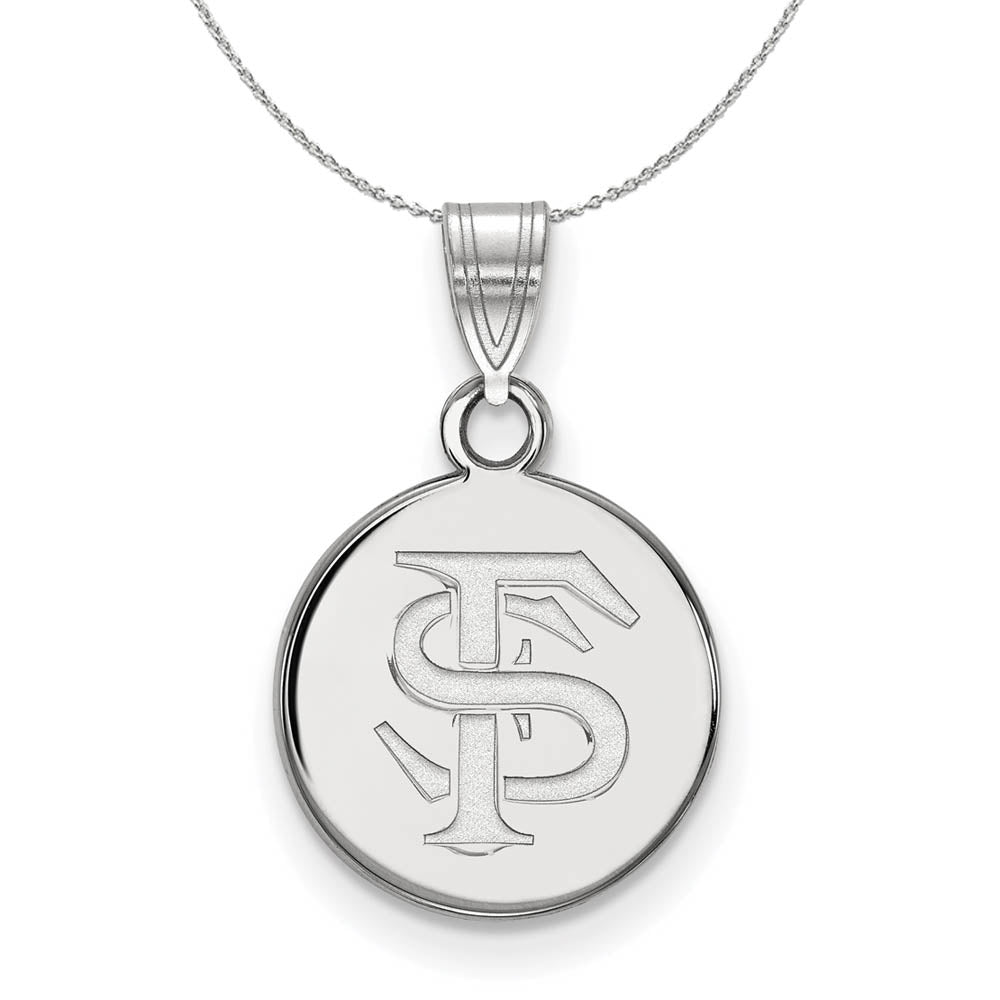 Sterling Silver Florida State Small Disc Pendant Necklace, Item N17563 by The Black Bow Jewelry Co.