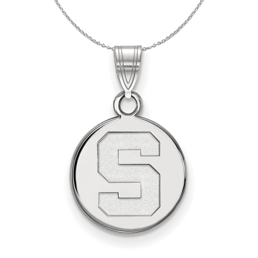 Sterling Silver Michigan State Small Initial S Disc Necklace, Item N17564 by The Black Bow Jewelry Co.