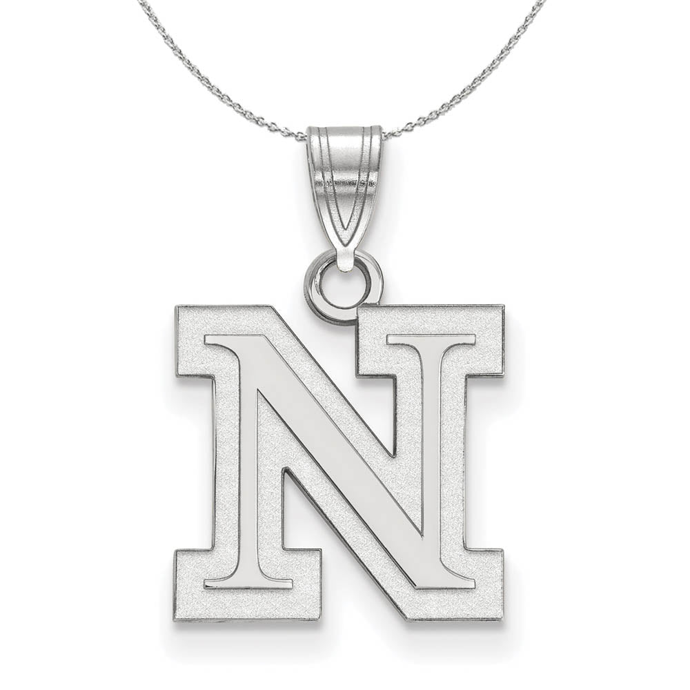 Sterling Silver U. of Nebraska Small Initial N Necklace, Item N17571 by The Black Bow Jewelry Co.