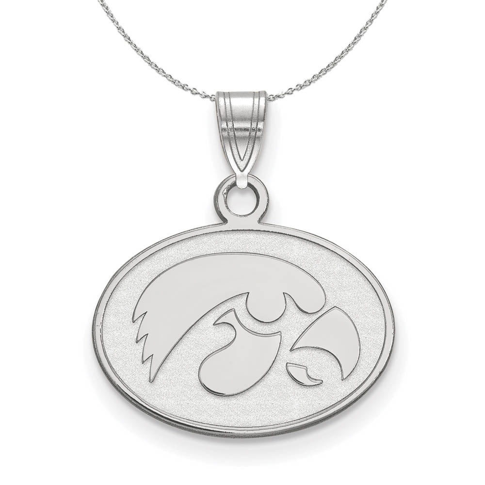 Sterling Silver U. of Iowa Small Disc Necklace, Item N17581 by The Black Bow Jewelry Co.