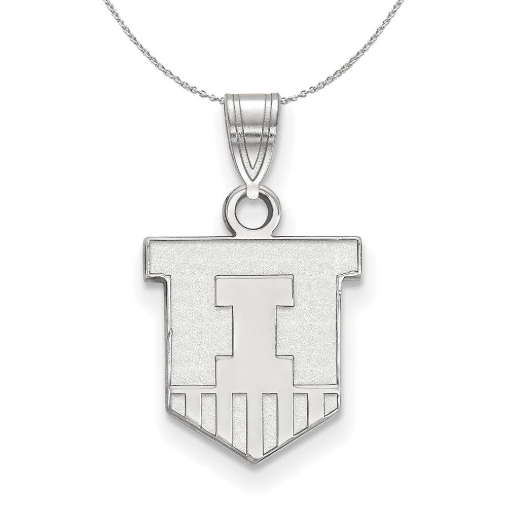 Sterling Silver U. of Illinois Small Shield Necklace, Item N17582 by The Black Bow Jewelry Co.