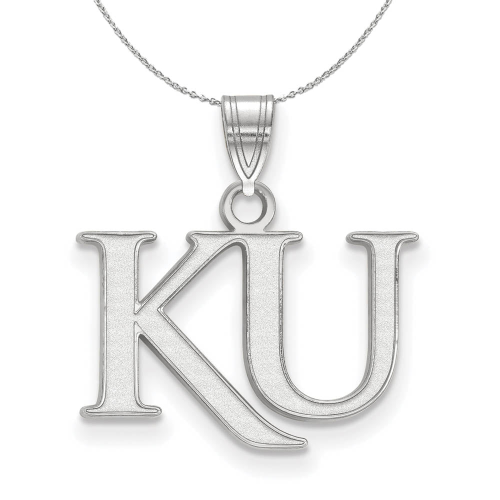 Sterling Silver U. of Kansas Small 'KU' Necklace, Item N17586 by The Black Bow Jewelry Co.