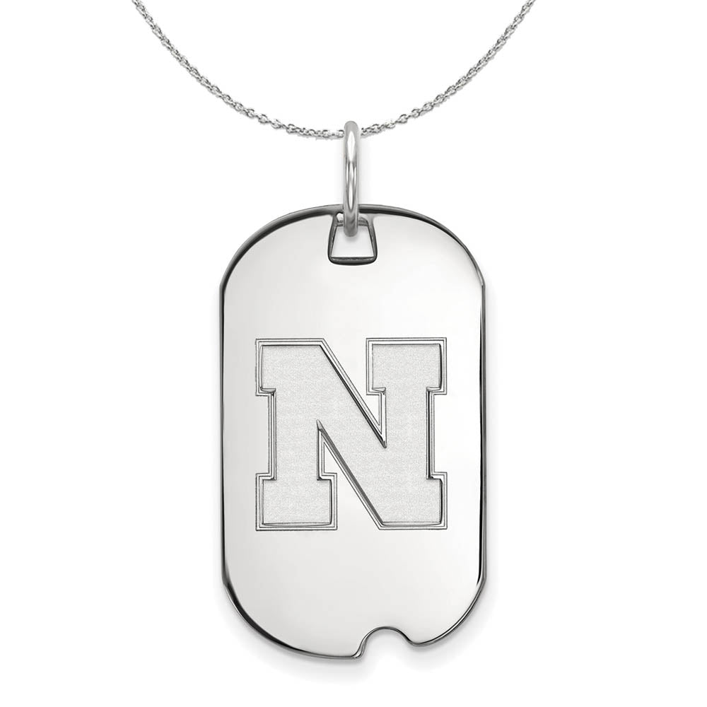 Sterling Silver U. of Nebraska Initial N Dog Tag Necklace, Item N17587 by The Black Bow Jewelry Co.