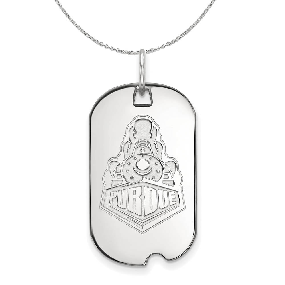 Sterling Silver Purdue Logo Dog Tag Necklace, Item N17588 by The Black Bow Jewelry Co.