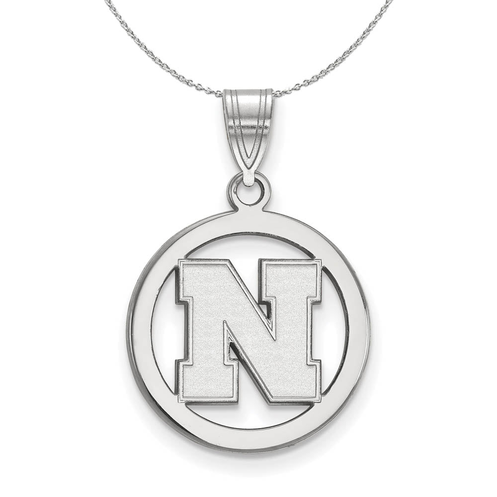 Sterling Silver U. of Nebraska Small Initial N CircleNecklace, Item N17589 by The Black Bow Jewelry Co.