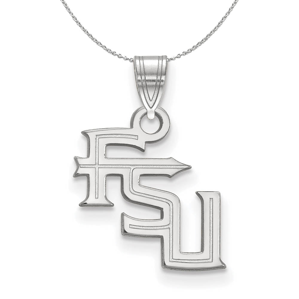 Sterling Silver Florida State Small 'FSU' Necklace, Item N17590 by The Black Bow Jewelry Co.