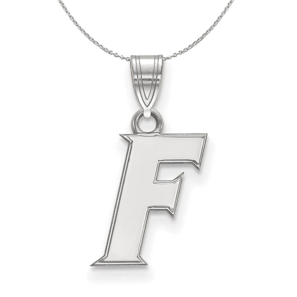 Sterling Silver U. of Florida Small Initial F Necklace, Item N17592 by The Black Bow Jewelry Co.