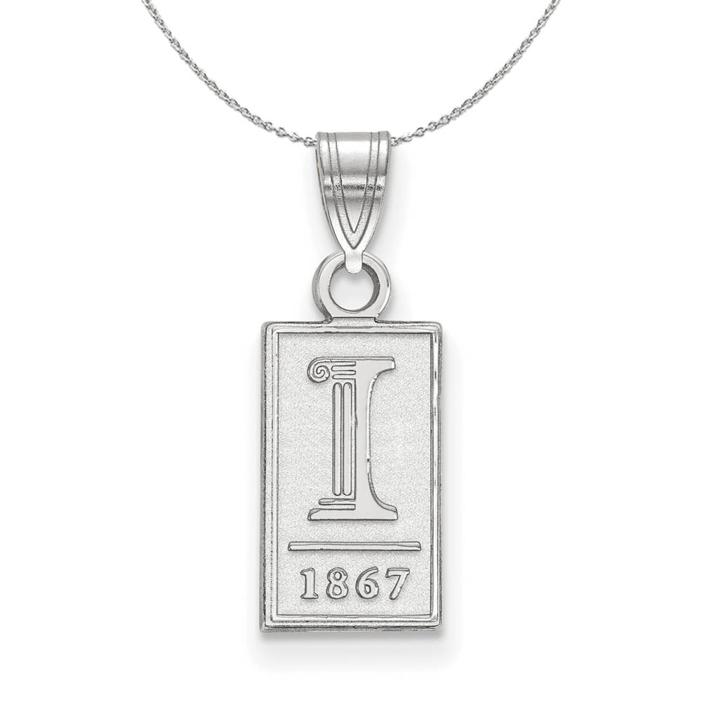 Sterling Silver U. of Illinois Small Logo Pendant Necklace, Item N17596 by The Black Bow Jewelry Co.