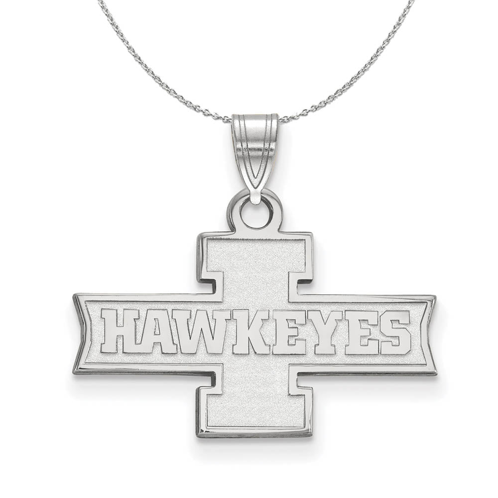 Sterling Silver U. of Iowa Small 'HAWKEYES' Necklace, Item N17610 by The Black Bow Jewelry Co.
